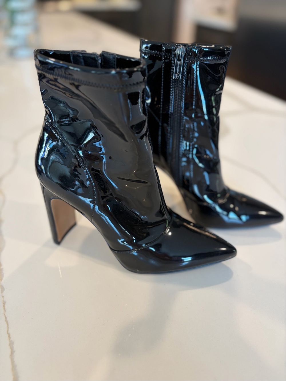 Jessica Simpson Teddi Black Patent Pointed-Toe Ankle Booties